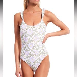 Roller Rabbit White and Purple Floral One Piece Swimsuit
